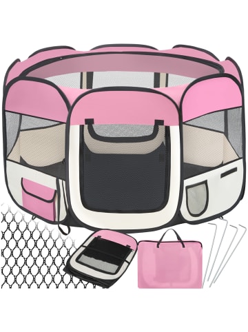 tectake Welpenauslauf  115 x 115 x 64 cm, inklusive Tragetasche und Heringe, rosa