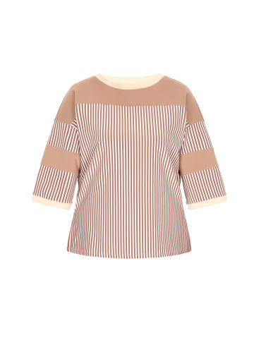 myMo Women Plus Size Blouse in khaki stripe