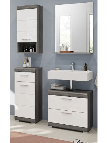 Inn.Furn Badmöbel-Set weiß Hochglanz, grau 4-teilig 112 cm, Kombination mit viel Stauraum