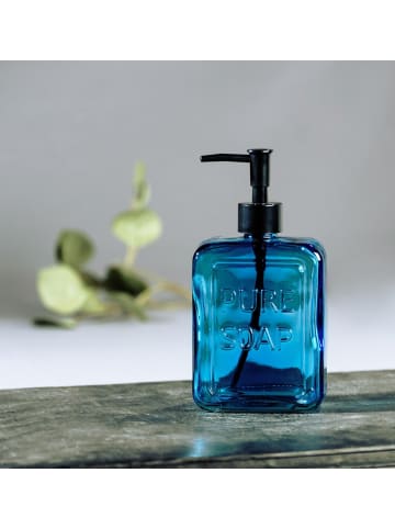Wenko Seifenspender PURE, Glas, 550 ml in Blau, (B) 9,5 x (H) 20 x (L) 6 cm
