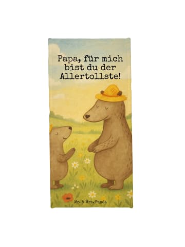 Mr. & Mrs. Panda Badehandtuch Bären mit Hut Design mit Spruch in Grau Pastell