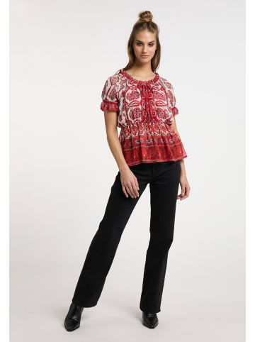 VIRITA Women Blusenshirt Mit Rüschenärmeln in Rot Mehrfarbig