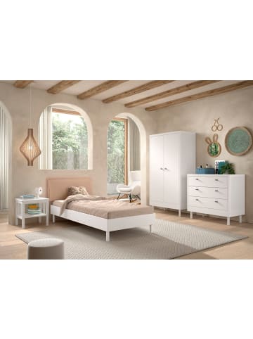 58 aufm Kessel EINZELBETT SET 90x200 Keeley Buche Weiß Holz Komplett Komfort Stabil