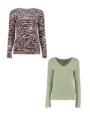 Hailys Langarmshirt 2er-Set V-Ausschnitt Normale Passform in Grau-Grün