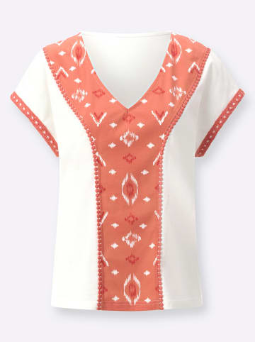 Sieh an! V-Shirt in ecru-papaya-bedruckt