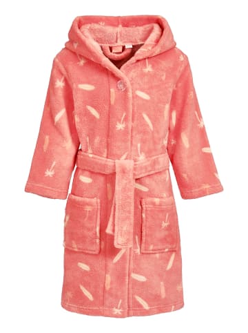 Playshoes Fleece-Bademantel Surfbrett Palmen in rosa