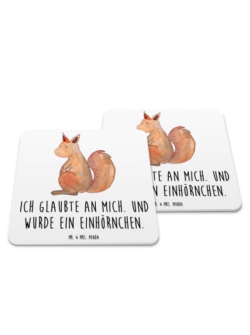 Mr. & Mrs. Panda Untersetzer für Gläser Einhorn Glauben mit Spruch in Weiß