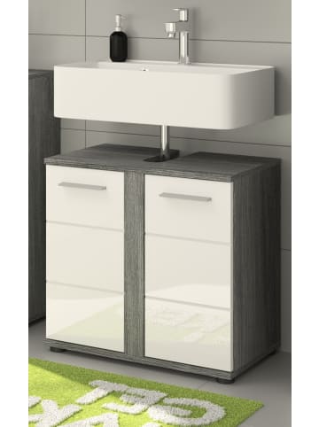 Inn.Furn Waschbeckenunterschrank weiß Hochglanz, grau 60 cm, Badezimmer Unterschrank