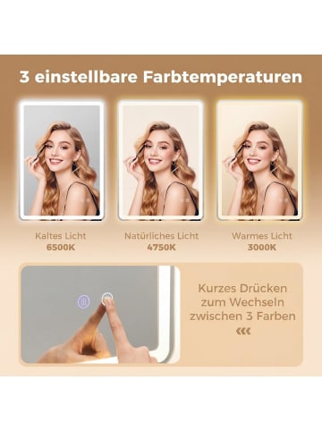 COSTWAY Badspiegel mit LED Beleuchtung 80x60cm in Silber