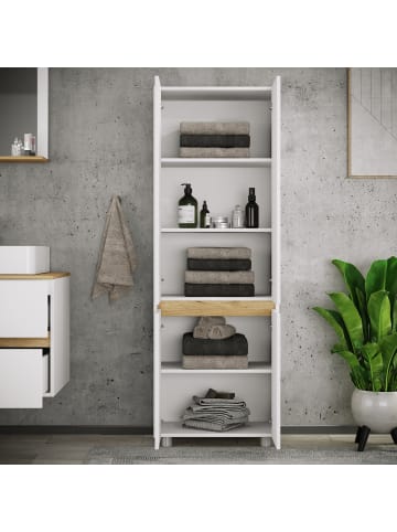 VCM  Badmöbel Hochschrank 165x57x33 Drehtüren Cosila in Weiß / Honig-Eiche