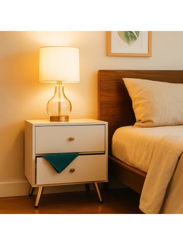 relaxdays 2 x Nachttisch in Weiß/ Gold - (B)40 x (H)41,5 x (T)32,5 cm