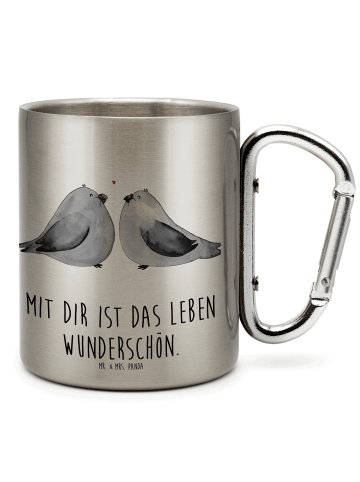 Mr. & Mrs. Panda Thermotasse Turteltauben Liebe mit Spruch in Silber