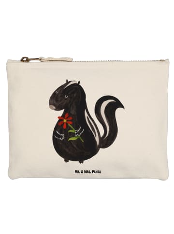 Mr. & Mrs. Panda Kosmetiktasche Stinktier Blume ohne Spruch in Weiß