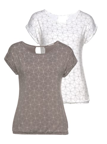 LASCANA T-Shirt in taupe, weiß