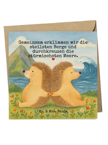 Mr. & Mrs. Panda Doppelkarte Igel händchenhaltend Design mit Spruch in Weiß