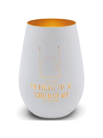 Mr. & Mrs. Panda Glas Windlicht Bär Schaukel mit Spruch in Weiß