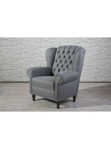 58 aufm Kessel OHRENBACKENSESSEL Katreen Bezug Flachgewebe Buche nussbaum dunkel / denim