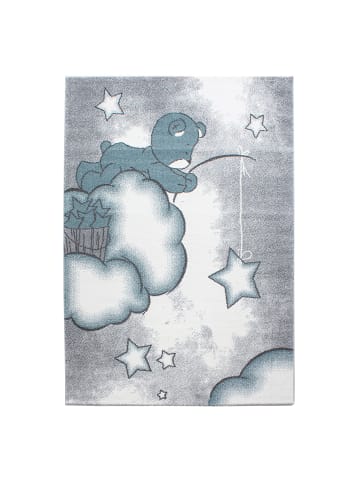 KADIMA DESIGN Kinderteppich Waschbar Bär TASNA Strapazierfähig OEKO-TEX Kinderzimmer in Blau