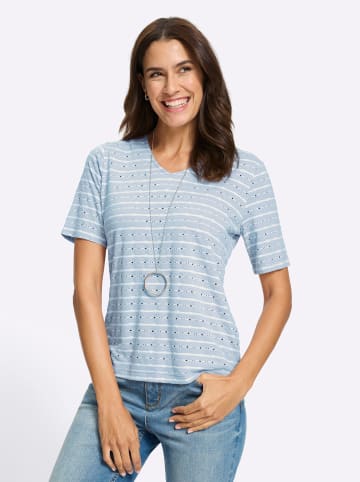 WITT WEIDEN V-Shirt in ecru-hellblau-gemustert