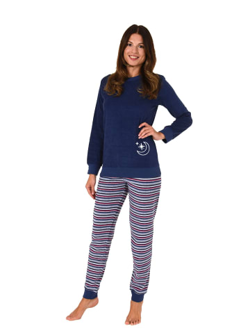 NORMANN Frottee langarm Schlafanzug Bündchen Pyjama - 82627 in navy