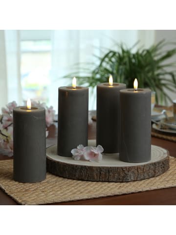 Adilina 4x LED Kerze LINA Echtwachs Rustik-Optik 7x15cm in grau