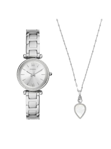 Fossil Uhr & Halskette Set in silber