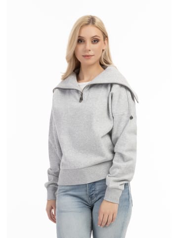 DreiMaster Vintage Damen Oversize Troyer-Sweater in Hellgrau Melange