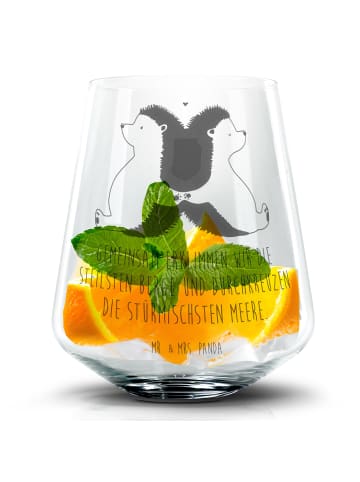 Mr. & Mrs. Panda Blümchentail Glas Igel händchenhaltend mit Spruch in Transparent