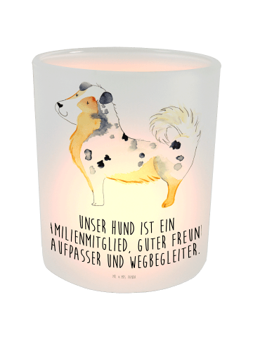 Mr. & Mrs. Panda Windlicht Hund Australien Shepherd mit Spruch in Transparent