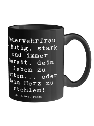 Mr. & Mrs. Panda Pott Spruch Feuerwehrfrau Heldin mit Spruch in Schwarz