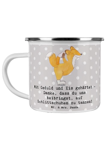 Mr. & Mrs. Panda Kaffeebecher Eiskunstlauf Trainerin mit Spruch in Grau Pastell