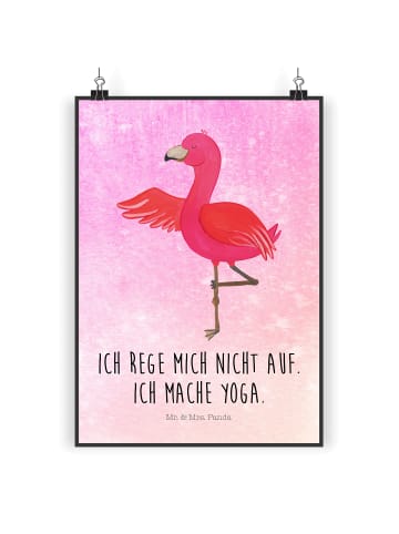 Mr. & Mrs. Panda Bild Flamingo Yoga mit Spruch in Aquarell Pink