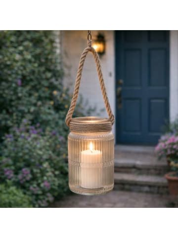 AltoBelli Windlicht BOGENSE Glas mit Kordel 21x14 cm