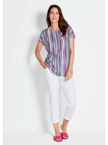 GOLDNER Bluse Streifenbluse mit Halbarm, überschnittene Schulter in pink / gestreift