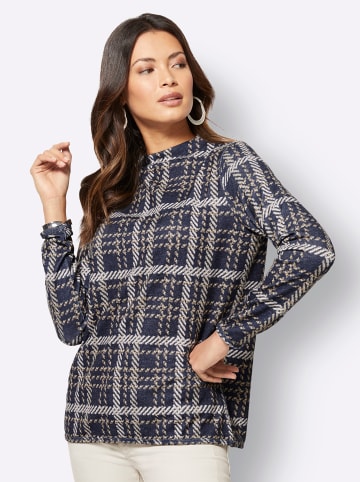 creation L Langarm-Pullover in marine-schoko-gemustert