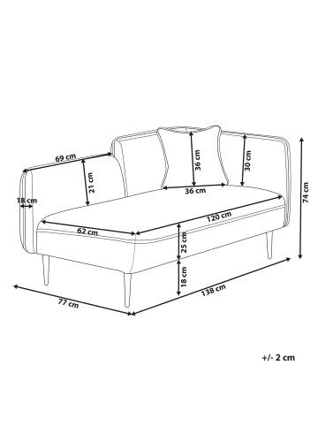 Beliani Chaiselongue CHEVANNES Braun/Schwarz - (W) 138 x (H) 74 x (L) 77 cm rechtsseitig