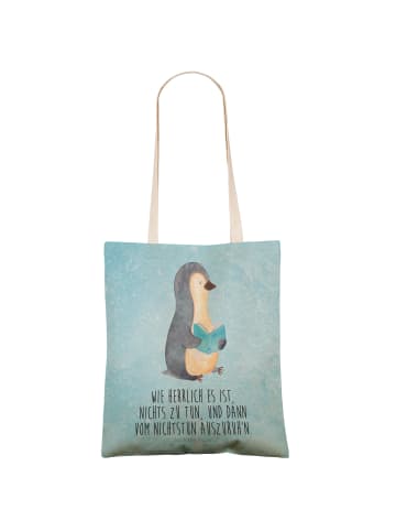 Mr. & Mrs. Panda Beuteltasche Pinguin Buch mit Spruch in Eisblau