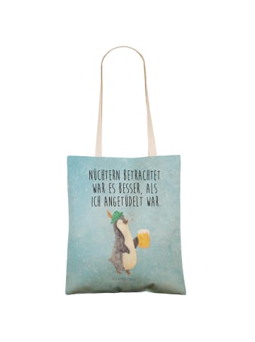 Mr. & Mrs. Panda Tasche Pinguin Bier mit Spruch in Eisblau