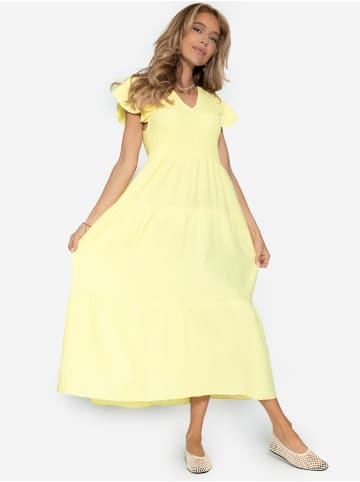 SASSYCLASSY Maxi Musselin Kleid mit Volants und Flügelärmel in Gelb