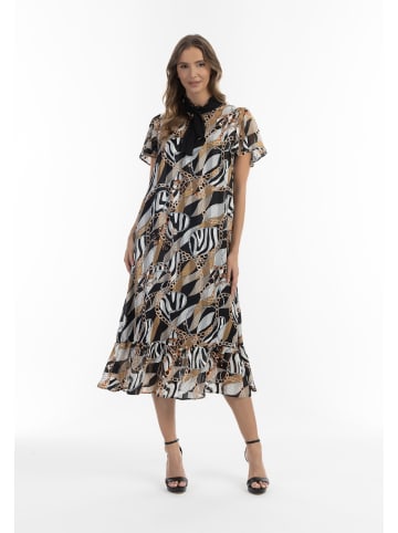 faina Damen Midikleid Mit Allover-Print in Schwarz Mehrfarbig