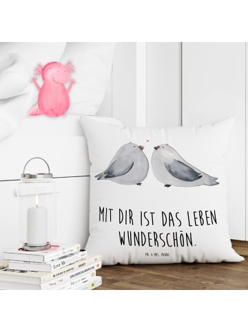 Mr. & Mrs. Panda Kissen Turteltauben Liebe mit Spruch in Weiß