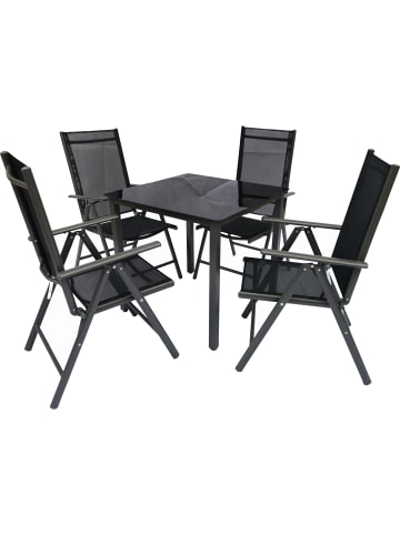 VCM  5 tlg Alu Glas Gartenset Sitzgruppe 80SW in Schwarz