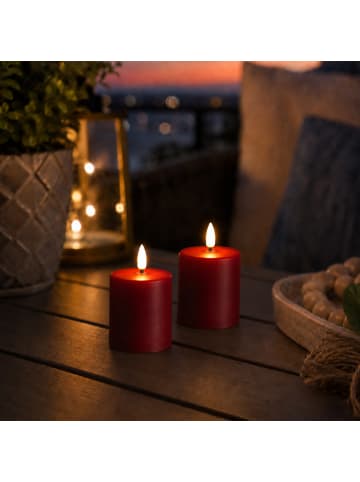 MARELIDA 2x LED Mini Kerze Grabkerze für Laternen Timer Sensor H: 10cm in rot