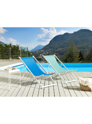 Beliani Gartenliege LOCRI II in Blau/Weiß - (W) 60 x (H) 79 x (L) 95 cm