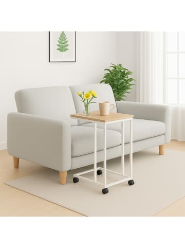 relaxdays Beistelltisch in Braun/ Weiß - (B)50 x (H)68 x (T)35 cm