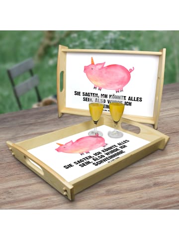 Mr. & Mrs. Panda Holztablett Einhorn Schwein mit Spruch in Weiß
