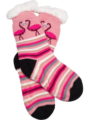 styleBREAKER ABS Kuschelsocken Streifen Flamingo in Altrose