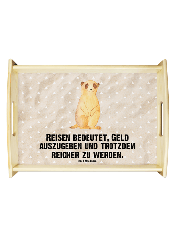 Mr. & Mrs. Panda Holztablett Erdmännchen mit Spruch in Sandig