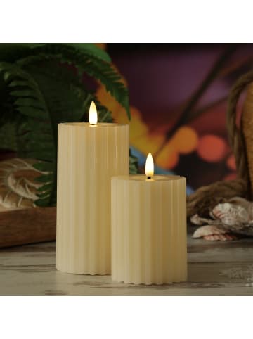 MARELIDA LED Kerze LIV mit Rillen Echtwachs H: 12cm in creme