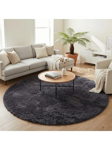 Pergamon Hochflor-Teppich Fluffy Rund in anthrazit